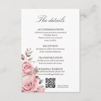 Blush Pink Rose Wedding Details Enclosure Card Informatiekaartje