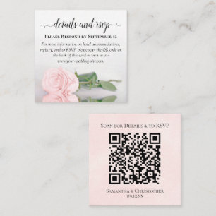 Blush Pink Rose Wedding Details & RSVP QR-code Informatiekaartje