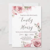 Blush Pink Rose Wedding Invitation Kaart (Voorkant)