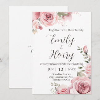 Blush Pink Rose Wedding Invitation Kaart