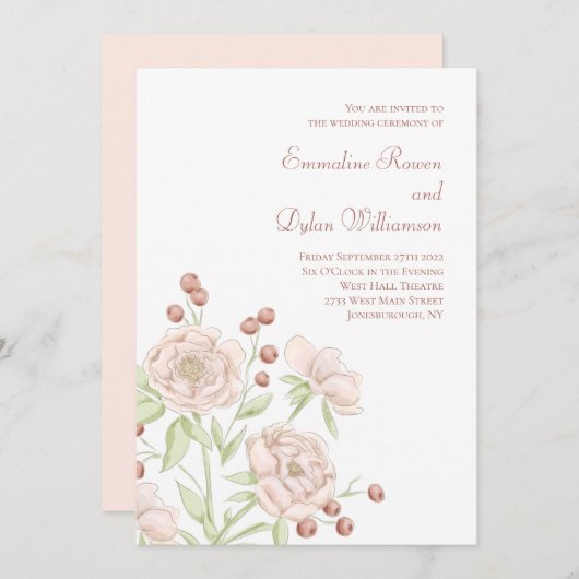 Blush Pink Rose Wedding Modern Kaart (Voorkant / Achterkant)