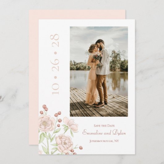 Blush Pink Rose Wedding Modern Save the Date Kaart (Voorkant / Achterkant)