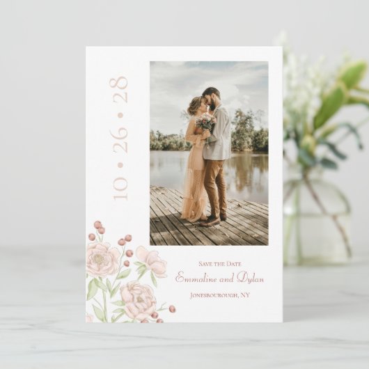 Blush Pink Rose Wedding Modern Save the Date Kaart (Staand voorkant)