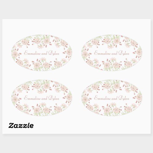 Blush Pink Rose Wedding Ovale Sticker (Vel)