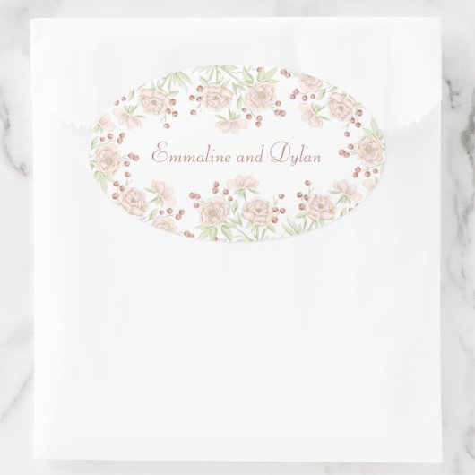 Blush Pink Rose Wedding Ovale Sticker (Tas)