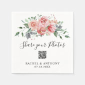 Blush Pink Rose Wedding QR Code Share Foto's Servet (Voorkant)