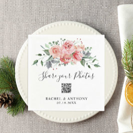 Blush Pink Rose Wedding QR Code Share Foto's Servet