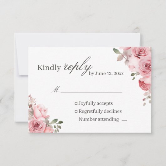 Blush Pink Rose Wedding RSVP Card Kaartje (Voorkant)