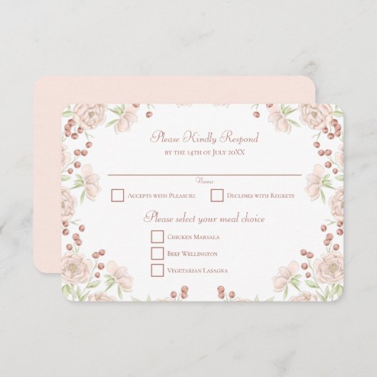 Blush Pink Rose Wedding RSVP Reply Kaart (Voorkant / Achterkant)