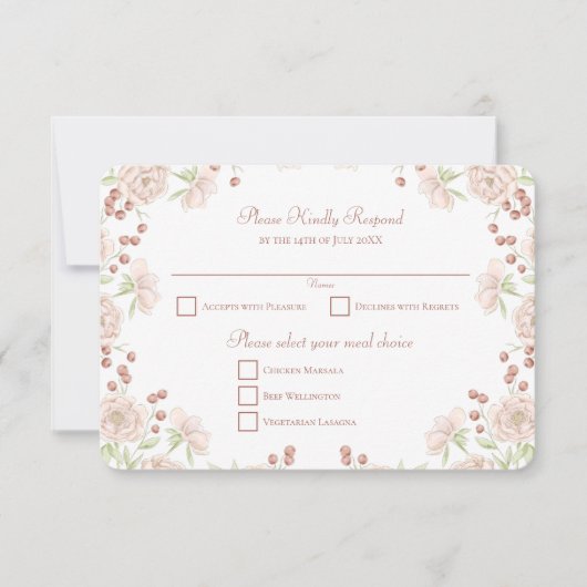 Blush Pink Rose Wedding RSVP Reply Kaart (Voorkant)