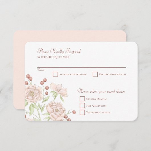 Blush Pink Rose Wedding RSVP Reply Modern Kaart (Voorkant / Achterkant)