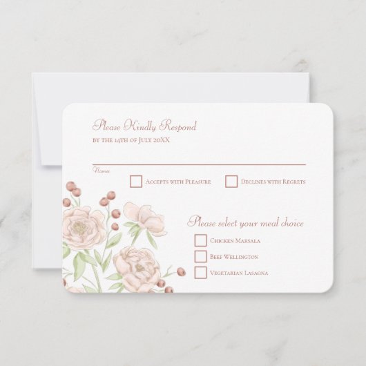 Blush Pink Rose Wedding RSVP Reply Modern Kaart (Voorkant)