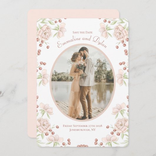 Blush Pink Rose Wedding Save the Date Kaart (Voorkant / Achterkant)