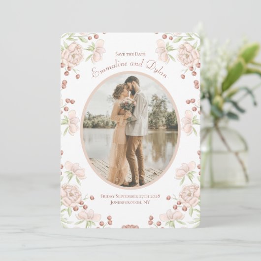Blush Pink Rose Wedding Save the Date Kaart (Staand voorkant)