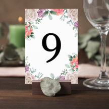 Blush Pink Rose Wedding Table Number Card