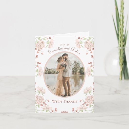Blush Pink Rose Wedding Thank You Cards Photo (Voorkant)