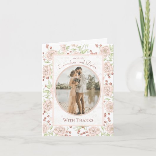 Blush Pink Rose Wedding Thank You Cards Photo (Voorkant)