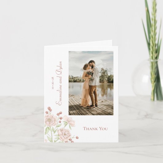Blush Pink Rose Wedding Thank You Cards Photo (Voorkant)