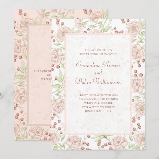 Blush Pink Rose Wedding Vintage Kaart (Voorkant / Achterkant)