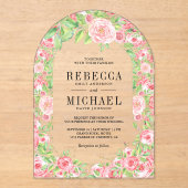 Blush Pink Roses Arch Floral Wedding Acryl Uitnodigingen (Voorkant)