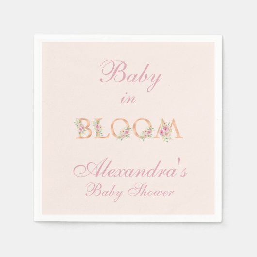 Blush Pink Roses Baby in Bloom Baby shower Servet (Voorkant)