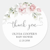 Blush Pink Roses Baby shower Classic Ronde Sticker (Voorkant)