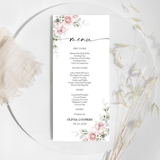 Blush Pink Roses Baby shower Menu