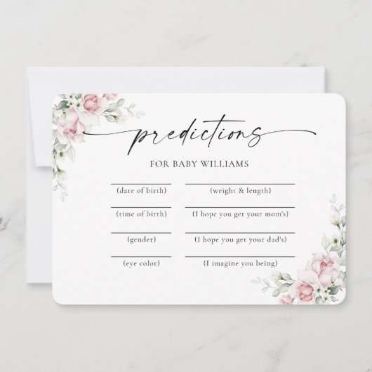 Blush Pink Roses Baby shower voorspellingen Kaart (Voorkant)