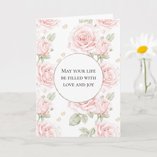  Blush Pink Roses bruiloft Kaart (Kleine Plant)