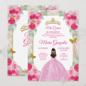 Blush Pink Roses Charra Mis Quince Uitnodiging (Voorkant / Achterkant)