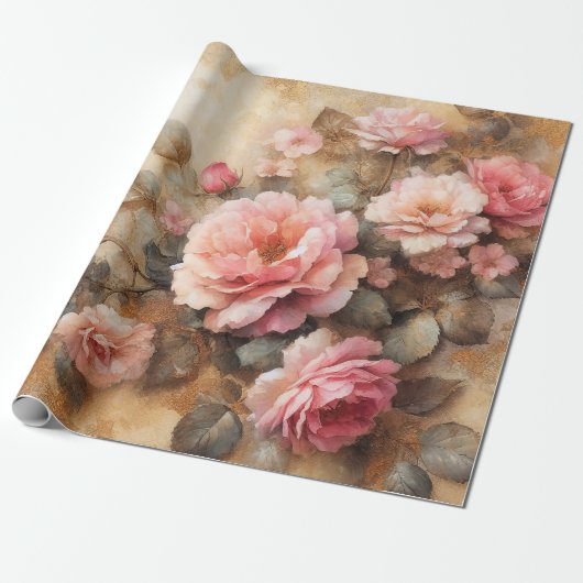 Blush Pink Roses  Decoupage Cadeaupapier (Uitgerold)