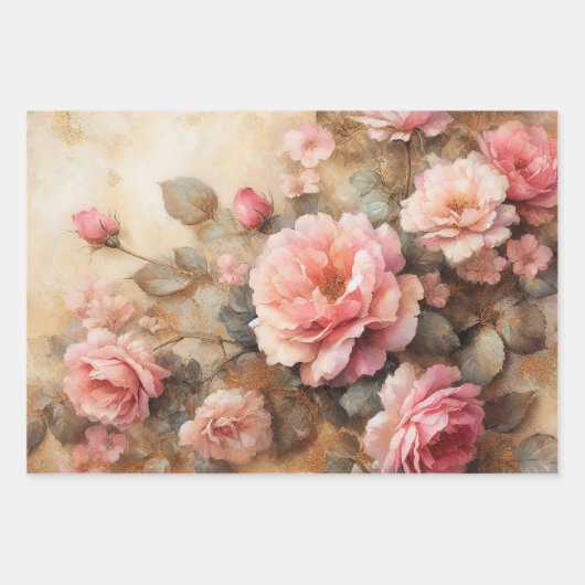 Blush Pink Roses  Decoupage Inpakpapier Vel (Voorkant 2)