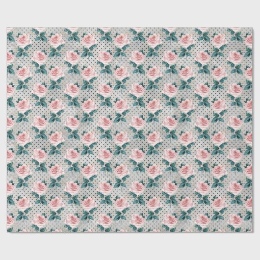 Blush Pink Roses en Stippen Cadeaupapier (Vlak)