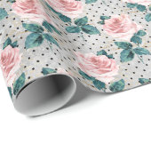 Blush Pink Roses en Stippen Cadeaupapier (Rol Hoek)
