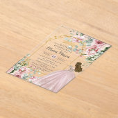 Blush Pink Roses Floral Gold Quinceañera Sweet 16 Acryl Uitnodigingen (Laagn)