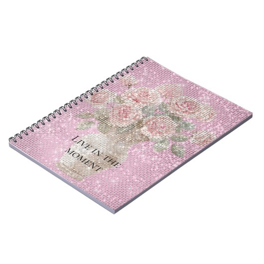 Blush Pink Roses Floral Sparkle  Notitieboek (Linkerzijde)