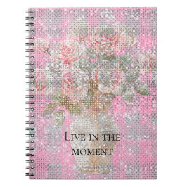 Blush Pink Roses Floral Sparkle  Notitieboek