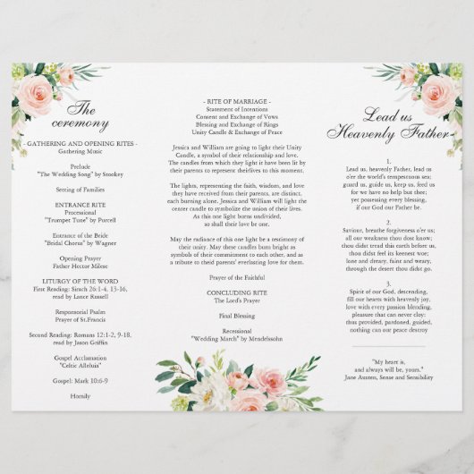 Blush Pink Roses Flowers Wedding Ceremony Program (Achterkant)