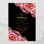 Blush Pink Roses Gold Foil Black Modern Wedding  Folie Uitnodiging (Voorkant)