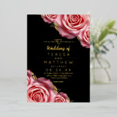 Blush Pink Roses Gold Foil Black Modern Wedding  Folie Uitnodiging (Staand Voorkant)