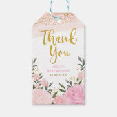 Blush Pink Roses Goud Glitter Dank u Cadeaulabel (Voorkant)