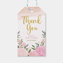 Blush Pink Roses Goud Glitter Dank u Cadeaulabel