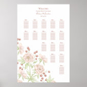 Blush Pink Roses Modern Wedding Seating Chart Poster (Voorkant)