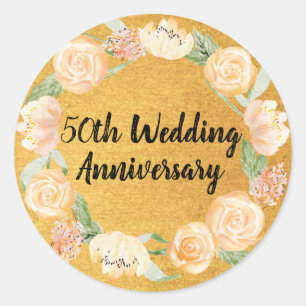 Blush Pink Roses op Gold 50th Wedding Jubileum Ronde Sticker