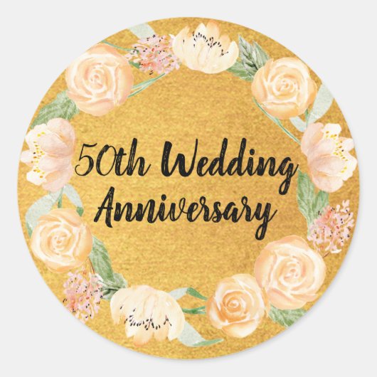 Blush Pink Roses op Gold 50th Wedding Jubileum Ronde Sticker (Voorkant)