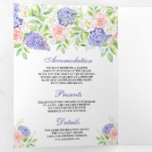Blush Pink Roses Paars Hydrangea Floral Wedding Drieluik Uitnodiging (Binnenzijde eerst)