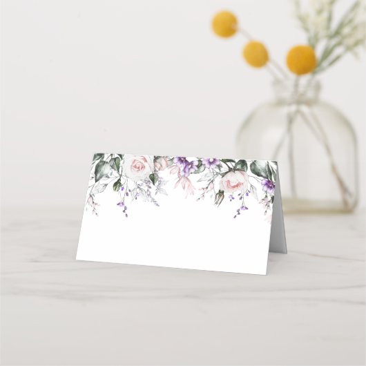 Blush Pink Roses Paarse Wildflower Plaatskaarten Plaatskaartje (Voorkant)