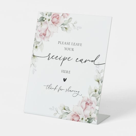 Blush Pink Roses Recept Kaart Teken Reclamebord Met Voetstuk (Voorkant)