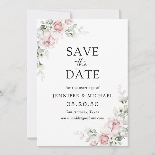 Blush Pink Roses Save The Date Kaart (Voorkant)