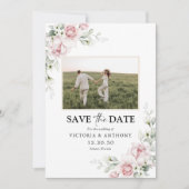 Blush Pink Roses Sla de datum met fotokaart Save The Date (Voorkant)
